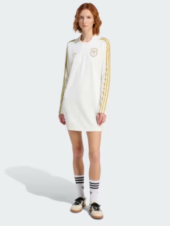 adidas Dresses & Skirts - adidas White Long-Sleeve Soccer Dress Top with Gold Stripes